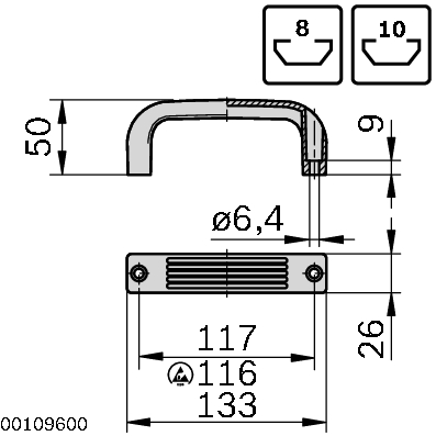 POIGNEE EN ETRIER 26X133X50 GREY