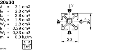 Profile 30x30 L=6070-6170 mm